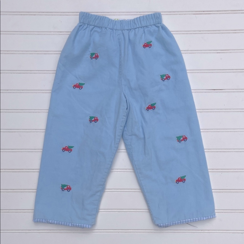 ZUCCINI KIDS EUC Reversible Gingham Corduroy Embroidered Christmas Tree Pants